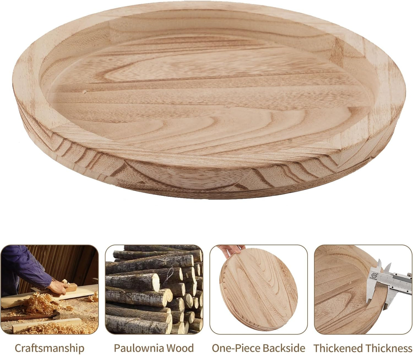 Hanobe Rustic Wooden Serving Tray: Round Wood Decorative Tray Rustic Centerpiece Candle Holder Trays Farmhouse Ottoman Tray for Decor Kitchen Counter Home Decor for Coffee Table