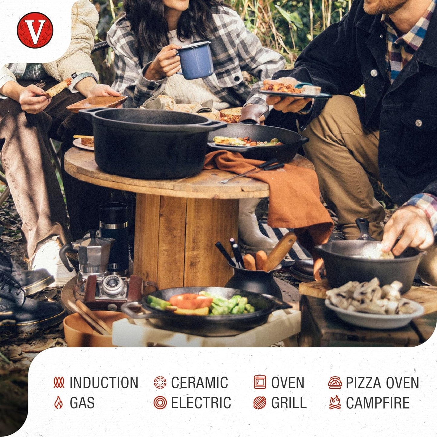 Victoria 6-Quart Cast Iron Oval Dutch Oven, Combination Combo Cooker Pot and Skillet, Bread Baker, Made in Colombia, 2-Piece Set