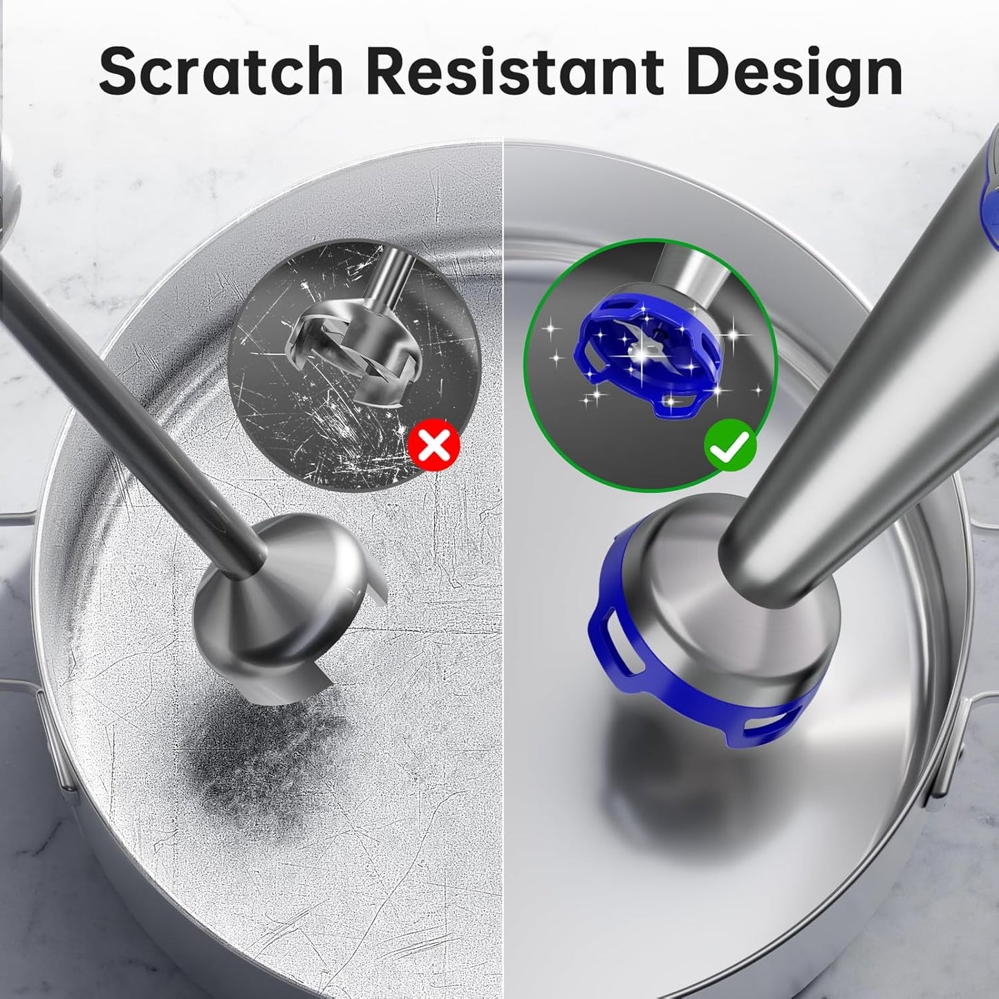 Immersion Blender Handheld Corded Hand Blenders Set 1100W, Trigger Variable Speed 5 in 1 Stick Emulsifier with Chopper, Whisk and Frother for Soup, Baby Food and Smoothies, Royal Blue