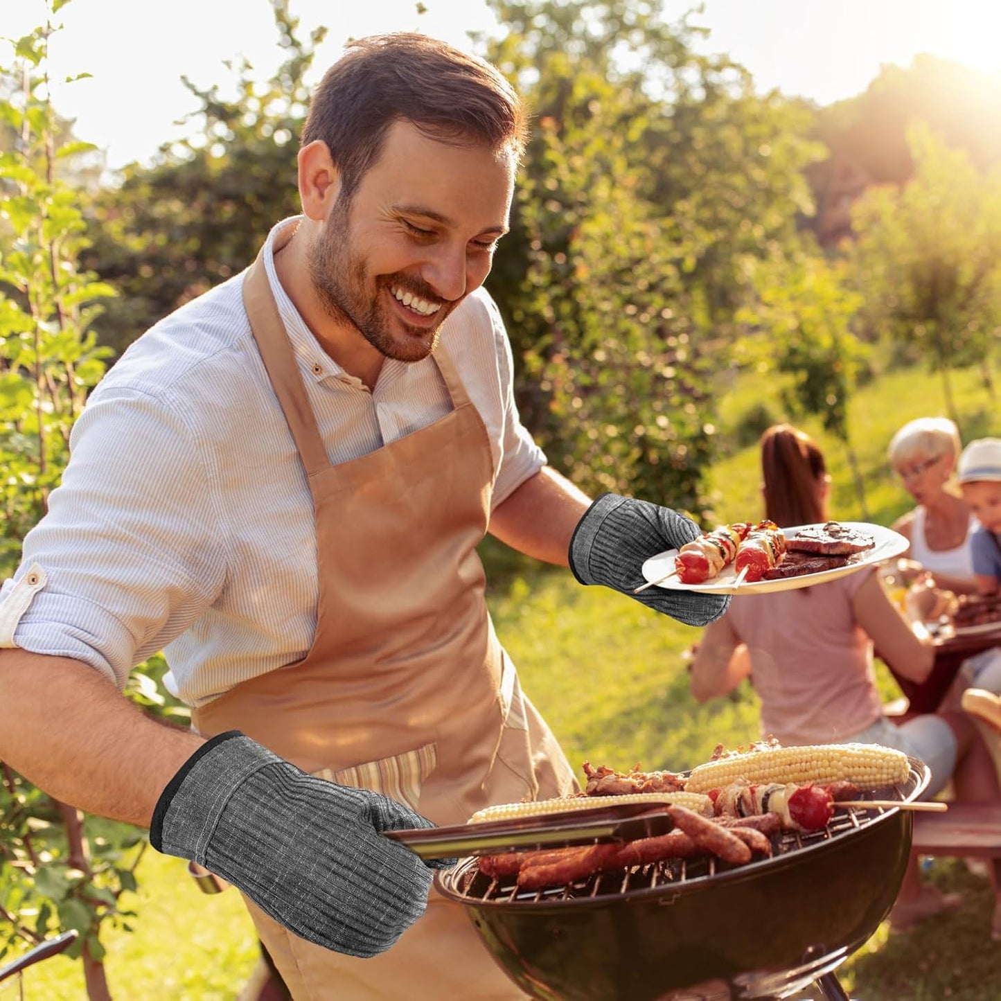 Oven Mitts and Pot Holders, Silicone Oven Gloves, 500 F Heat Resistant Oven Mitts Sets, Non-Slip Silicone Textured Grip, Darkgray