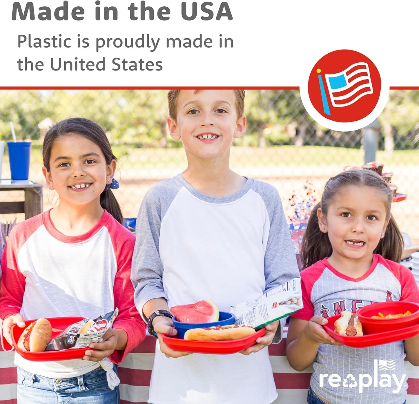 Re-Play Toddler Plates - 22 Oz. Deep-Walled Flat Kids Plates with Lid - Dishwasher & Microwave Safe - Made in USA - Set of 3-7.37" x 7.37" x 1.25" - Preschool
