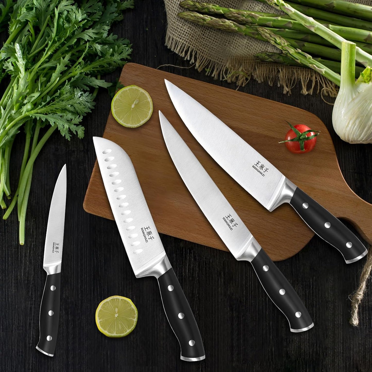 Premium Chef Knife Set,High Carbon Stainless Steel Ergonomic Rivet Handle,Sharp Knife Set for Kitchen,Hundreds of Years of Masterful Craftsmanship(Black,15PCS)
