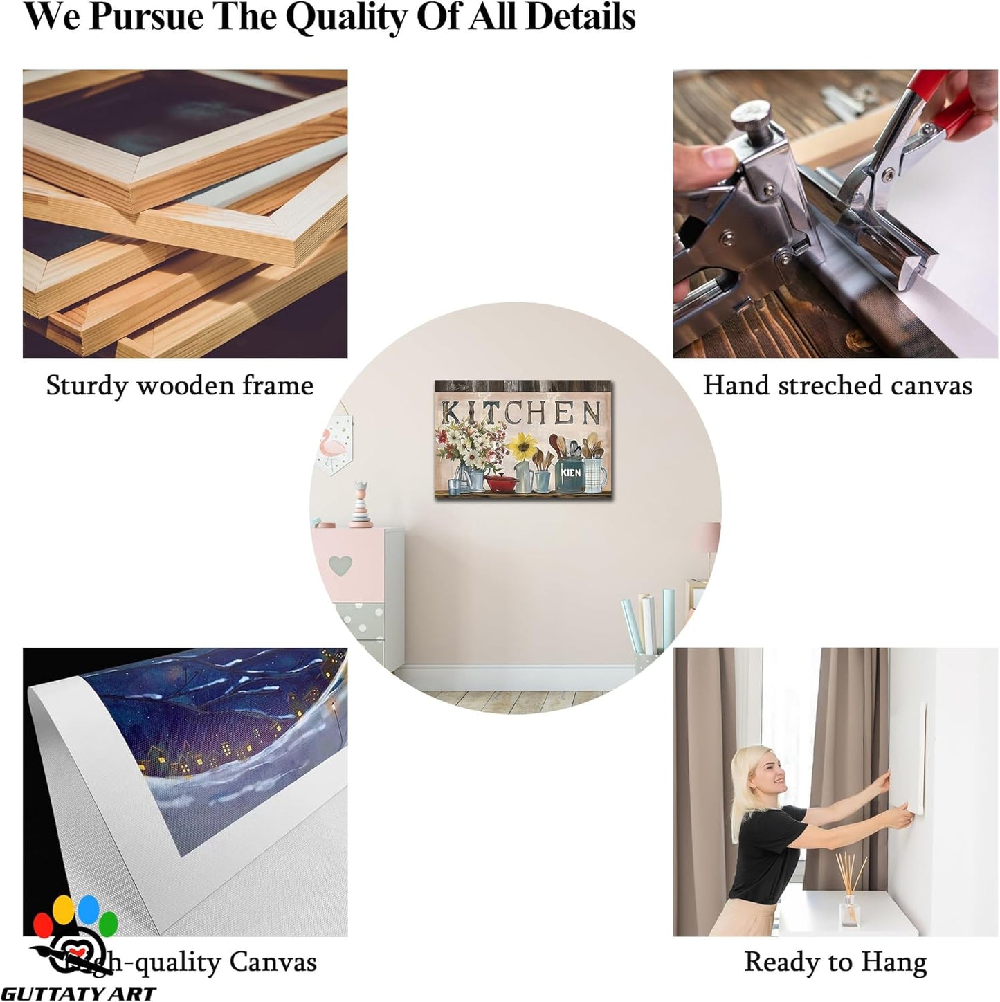 GUTTATY Farmhouse Wall Art Rustic Kitchen Decor, Ready to Hang Kitchen Canvas Print Sunflowers And Various Spoons,Retro Posters Prints for Dinning Room Home Kitchen Restaurant Painting 24×36 Inch