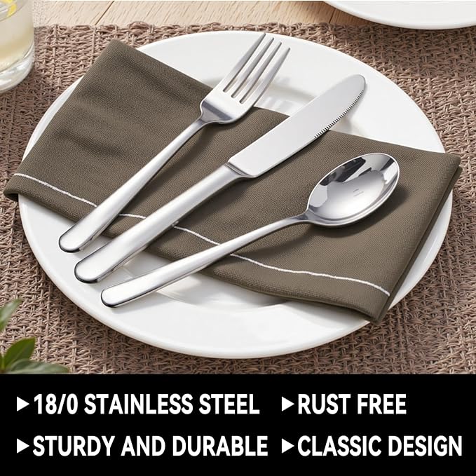 49-Piece Stainless Steel Silverware Set with Cutlery Organizer, Service for 8 with Steak Knives and Kitchen Utensils (49PCS Silverware with Tray)