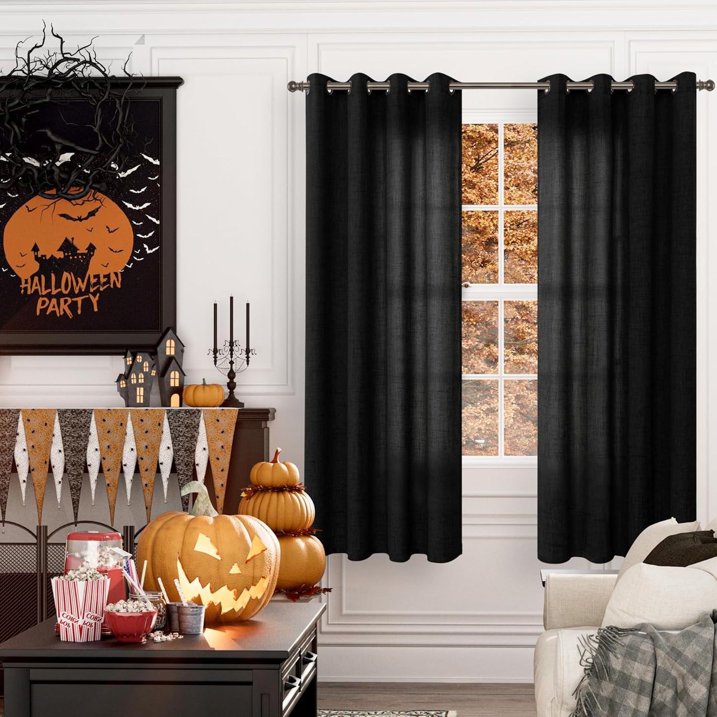 YoungsTex Black Linen Curtains 72 Inches Long for Living Room, Light Filtering Textured Long Window Drapes Privacy with Bronze Grommet for Bedroom Ofiice Let Light in, 52 x 72 Inch, 2 Panels