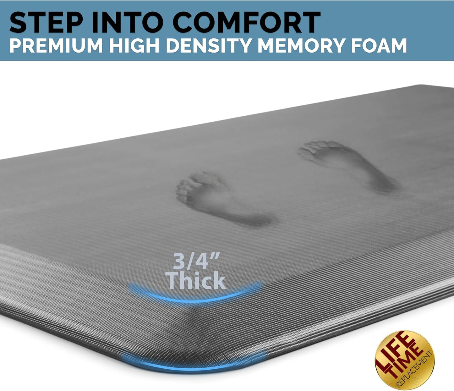 ComfiLife Anti Fatigue Floor Mat – 3/4 Inch Thick Kitchen Mats for Floor, Standing Desk Mat, Kitchen Rug – Comfort at Home, Office – Durable – Stain Resistant – Non-Slip Bottom (20" x 32", Gray)