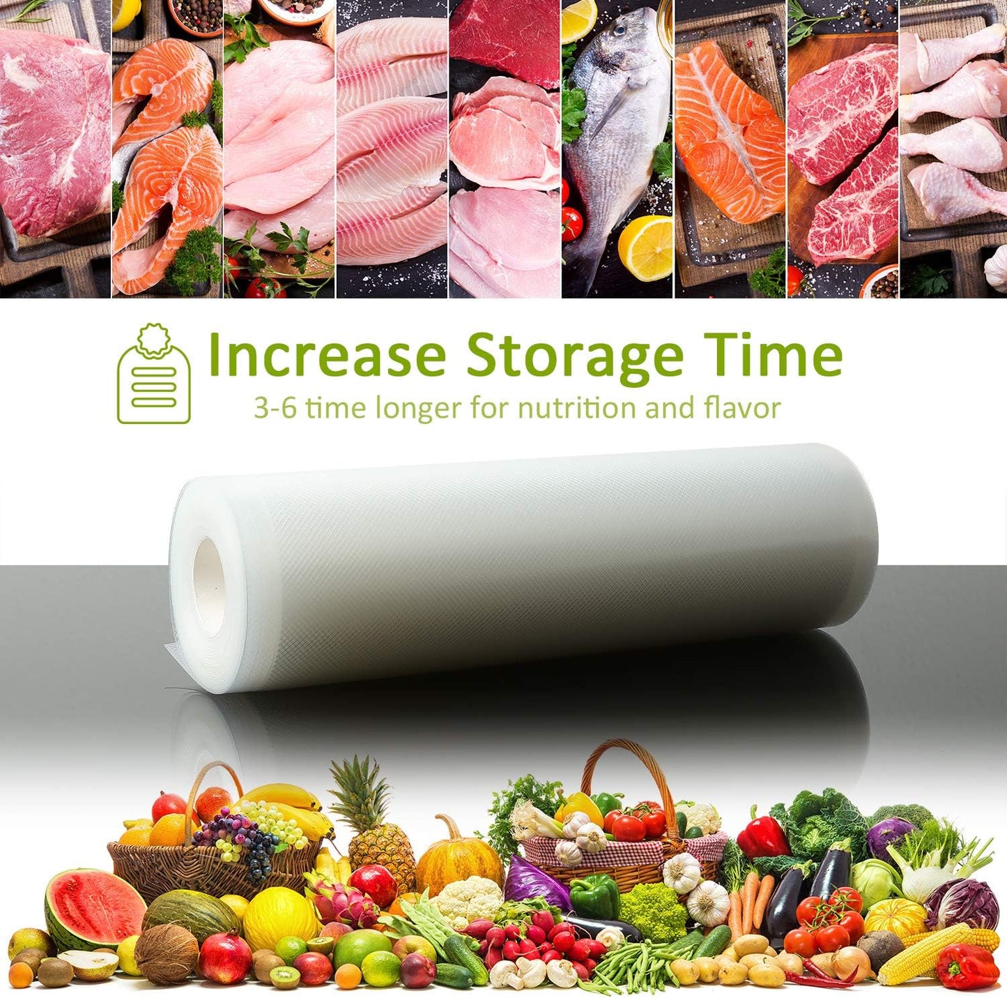 6 Pack 11"x20'(3Rolls) and 8"x20' (3Rolls)Thickened Vacuum Sealer Bags , Smell-Proof, Puncture Prevention, Heavy duty for POTANE, Food Saver, Great for Vacuum storage,Meal Prep or Sous Vide