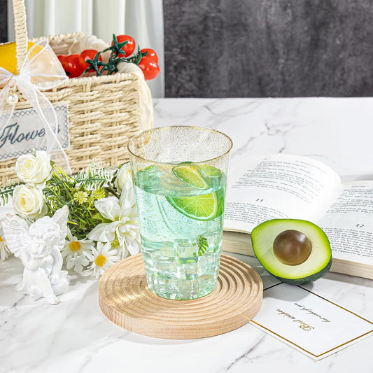 I00000 50 Pack 24 oz Gold Plastic Cups, Gold Glitter Cups Disposable Plastic Wine Glasses Cocktail Glasses Premium Cup, 24 Ounce Glitter Disposable Tumblers for Party & Wedding