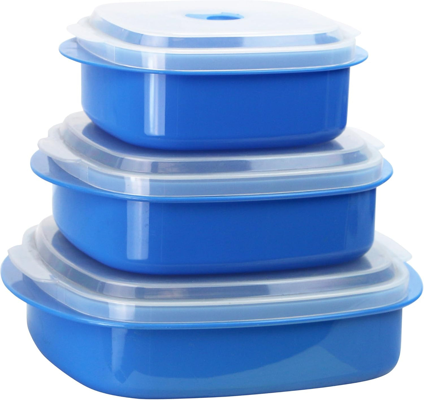 Reston Lloyd Nesting Microwave Containers, Set of 3, Adjustable Steam Vents, Airtight, Meal Prep, Durable BPA-Free Plastic- Freezer & Dishwasher Safe, Cookware & Food Storage, Anyday Cookware, Azure