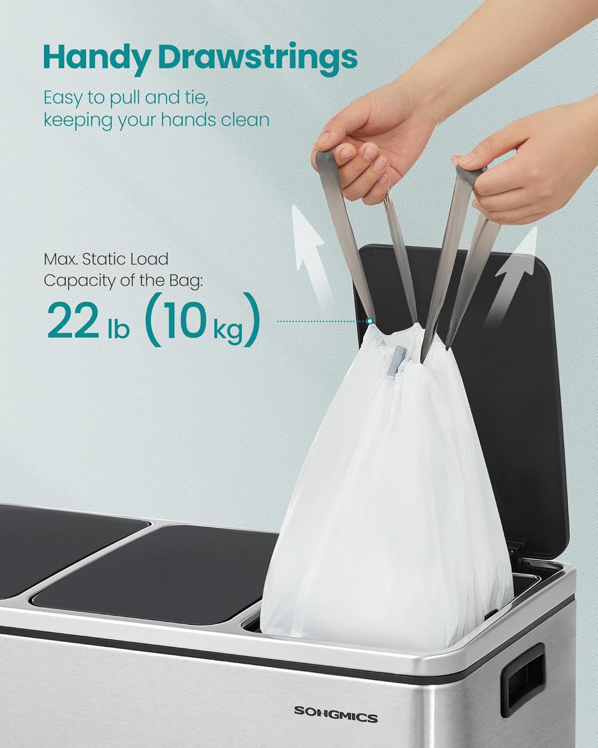 SONGMICS Trash Bags for 8-Gallon (30 L) Trash Cans, Drawstring Kitchen Garbage Bags, Pre-Separated, Quick-Dispense Box, Liner Code H, 4 Rolls, 160 Count, White UKRB031A04