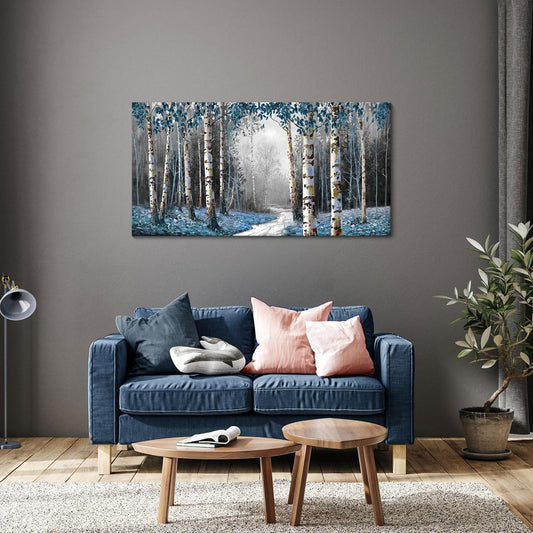 HKDGOKA Large Wall Art Living Room Modern Gray Blue Forest Nature Landscape Paintings Fall Pictures for Bedroom Kitchen Bathroom Office Home Artwork Wall Decor 48"x24"