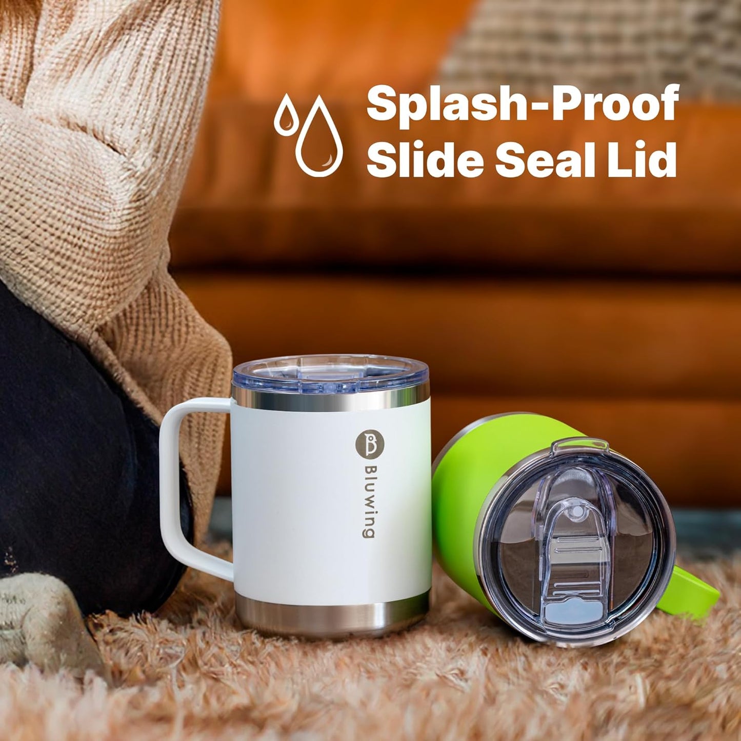 Insulated Coffee Mug with Handle-12 oz Travel Coffee Mug with Lid Double Wall Stainless Steel Travel Tumbler Cup for Camping, Office, Home (Stainless Steel)