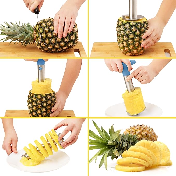 Zulay Kitchen Stainless Steel Pineapple Corer & Slicer + Eye Removal Tool – Heavy Duty Pineapple Cutter with Reinforced Blade – Effortless Pineapple Core Remover & Slicer - Periwinkle Blue