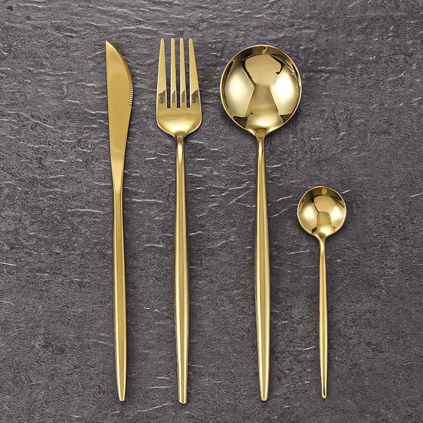 24 pcs Flatware Set, Gold Stainless Steel Flatware Set for 6, Knife Fork Spoon, Home Dinnerware Tableware Set for 6, Cutlery Set, Include Knives/Forks/Spoons…