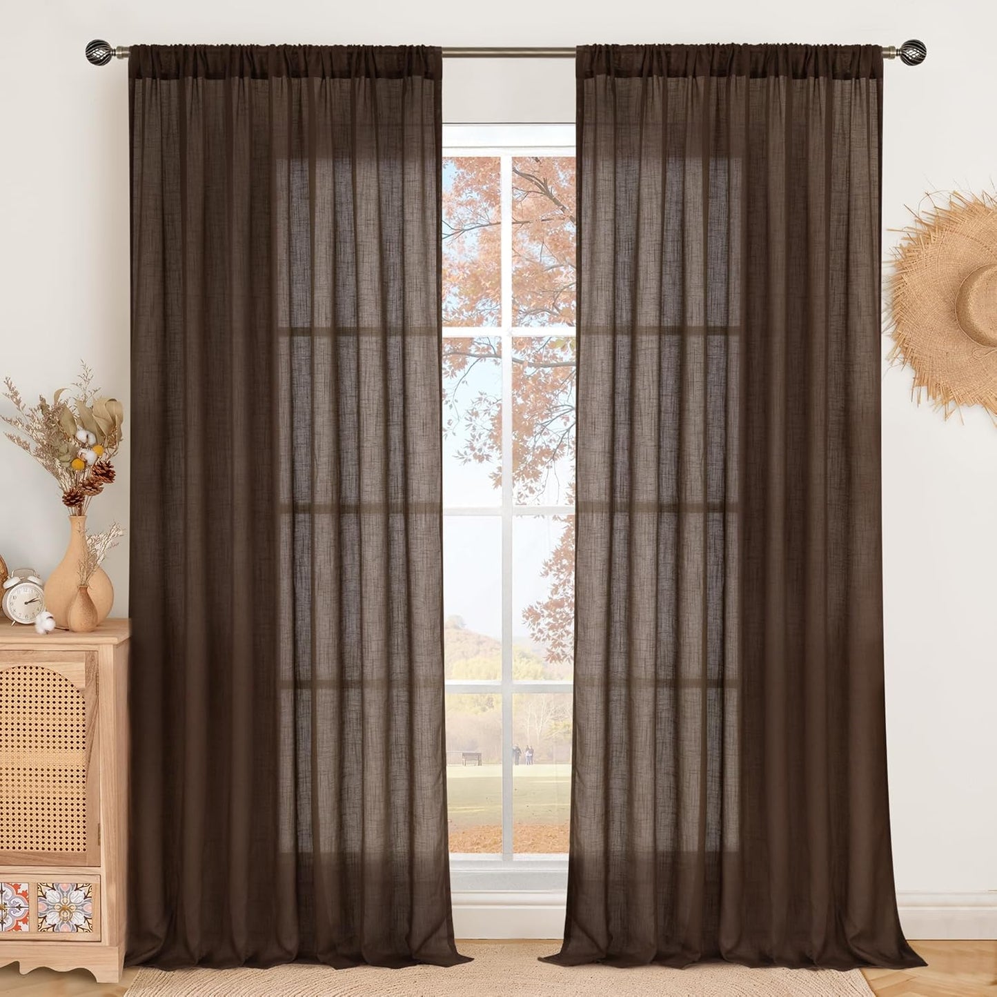 BGment Linen Curtains 84 Inch Length for Living Room, Brown Lightweight Rustic Country Window Drapes for Farmhouse Bedroom Dining Room Decor Rod Pocket Textured, 2 Panels Set, Each 60 Inch Wide