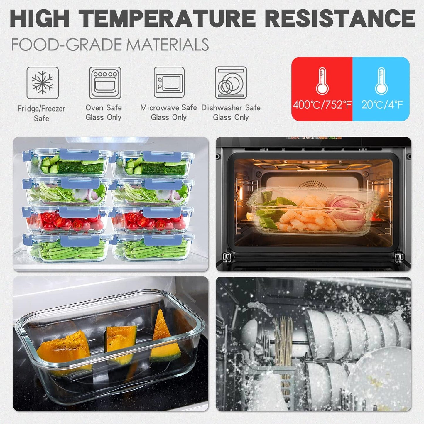 UMEIED 10 Pack Glass Food Storage Containers with Lids Leakproof, Airtight Glass Meal Prep Containers For Lunch, On The Go, Leftover, Dishwasher Safe