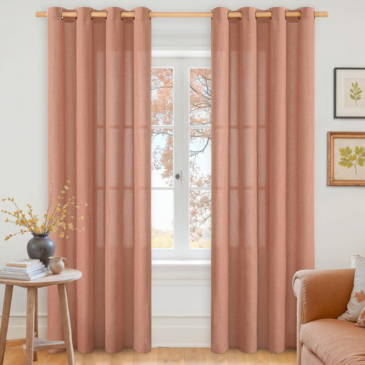 YoungsTex Terracotta Linen Curtains 84 Inches Long for Fall Decor, Burnt Orange Light Filtering Drapes with Bronze Grommet Privacy for Bedroom Living Room, 52 x 84 Inch, 2 Panels
