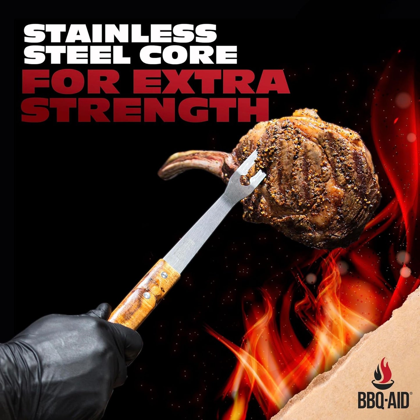 3 Piece BBQ Grilling Accessories Set - BBQ Tongs Spatula Fork Set - Heavy Duty Stainless Steel Barbecue Grill Tools with Solid Hard Wood Handles Great Gift Set