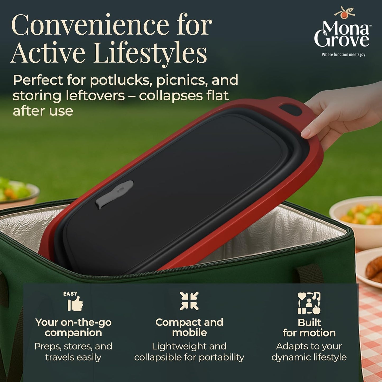 Monagrove Collapsible BBQ Prep Tub with Lid | Collapsible Tub & Cutting Board Container for Marinating, Camping, Meat Storage, Portable, Space-Saving, Foldable Tray for Kitchen, Outdoor, Picnic