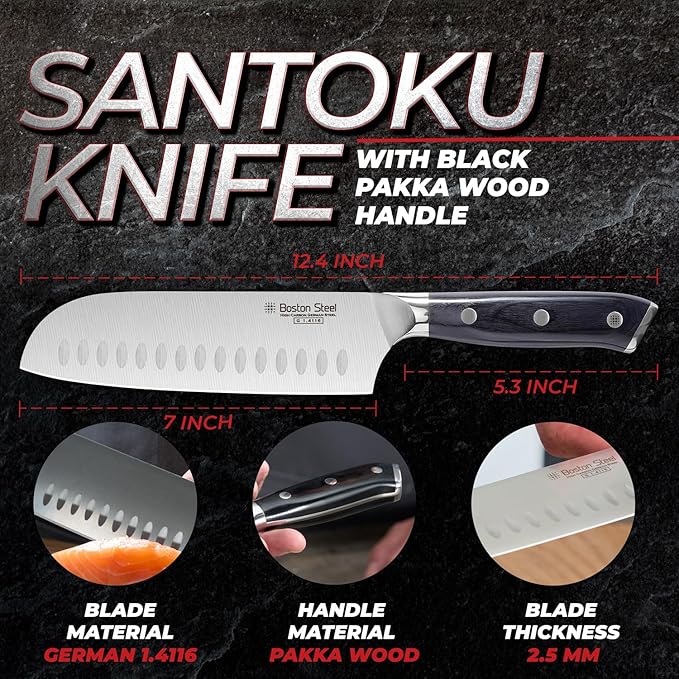 Santoku Knife 7 Inch – Ultra Sharp High Carbon Stainless Steel Kitchen Knife, Professional 7” Santoku Knife with Ergonomic Handle for Home & Restaurant, Culinary Cooking Knife