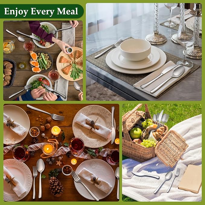 Aisoso 20-Piece High-End Silverware Set with Forks Spoons and Knives, Stainless Steel Serving Utensils for 4 with Mirror Finished Handle, Durability and Dishwasher Safe for Restaurant, Weddings