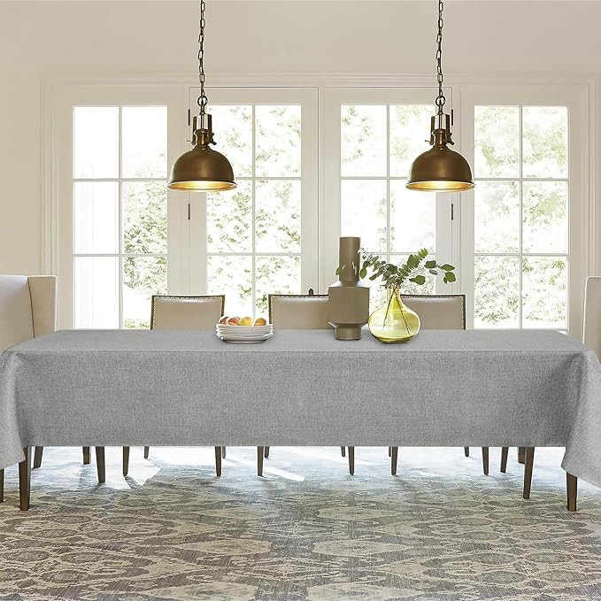 JIUZHEN 2 Pack Faux Linen Farmhouse Tablecloth Rectangular, Wrinkle Stain Resistant Table Cloth Rectangle Table Cover for Kitchen Dining, Light Grey, 60 x 84 Inch