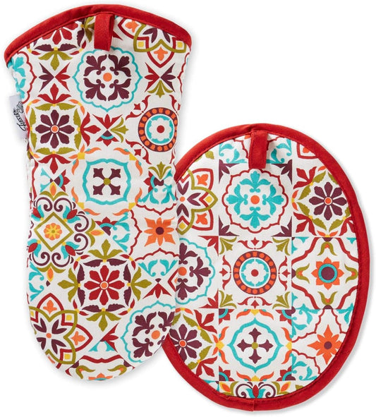 Fiesta Worn Tiles Oven Mitt & Pot Holder, Multi, 2 Piece