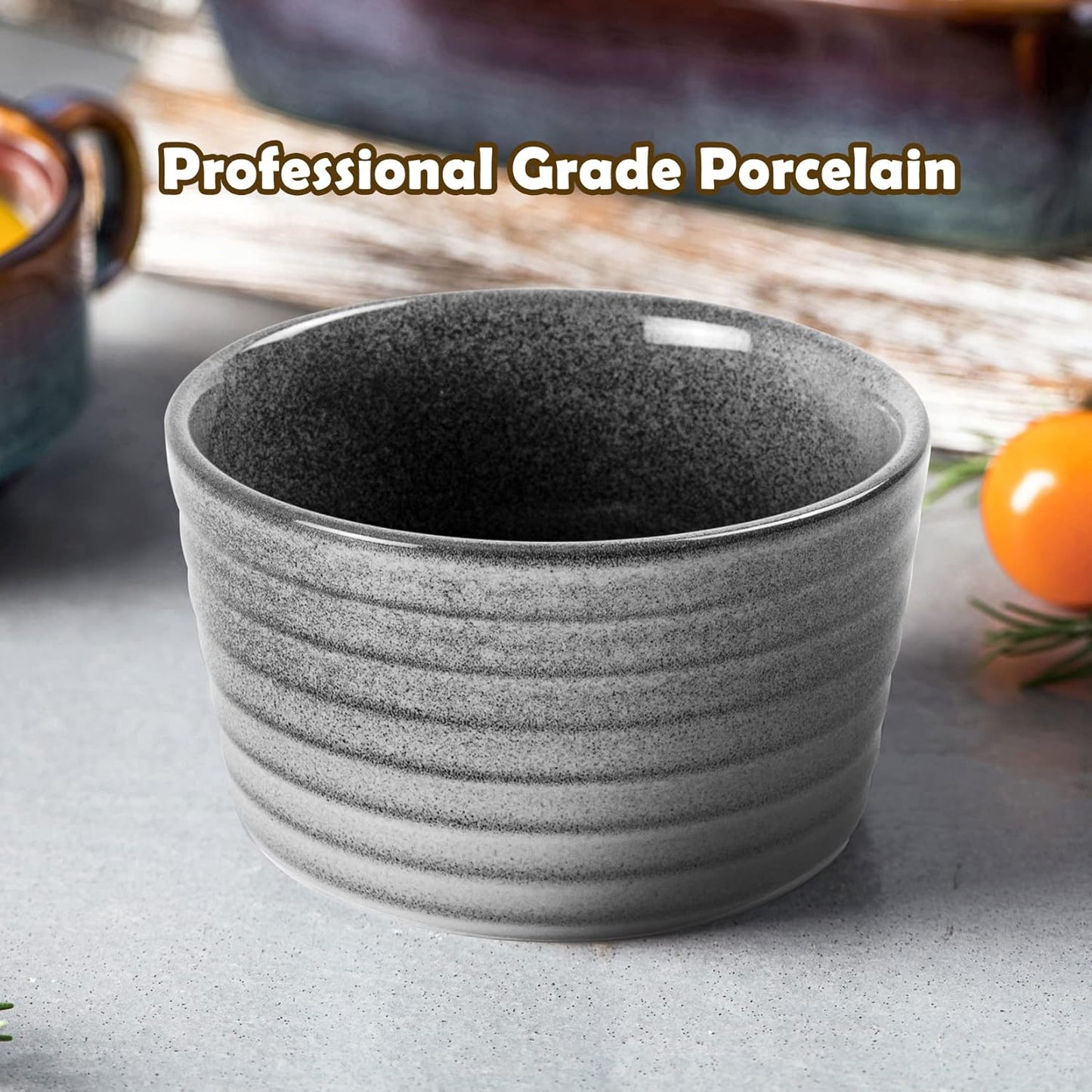 UNICASA Ramekin Set of 2, 8 oz Creme Brulee Ramekins, Oven Safe Baking Set for Custard, Pudding, Souffle Cups, Reactive Gray