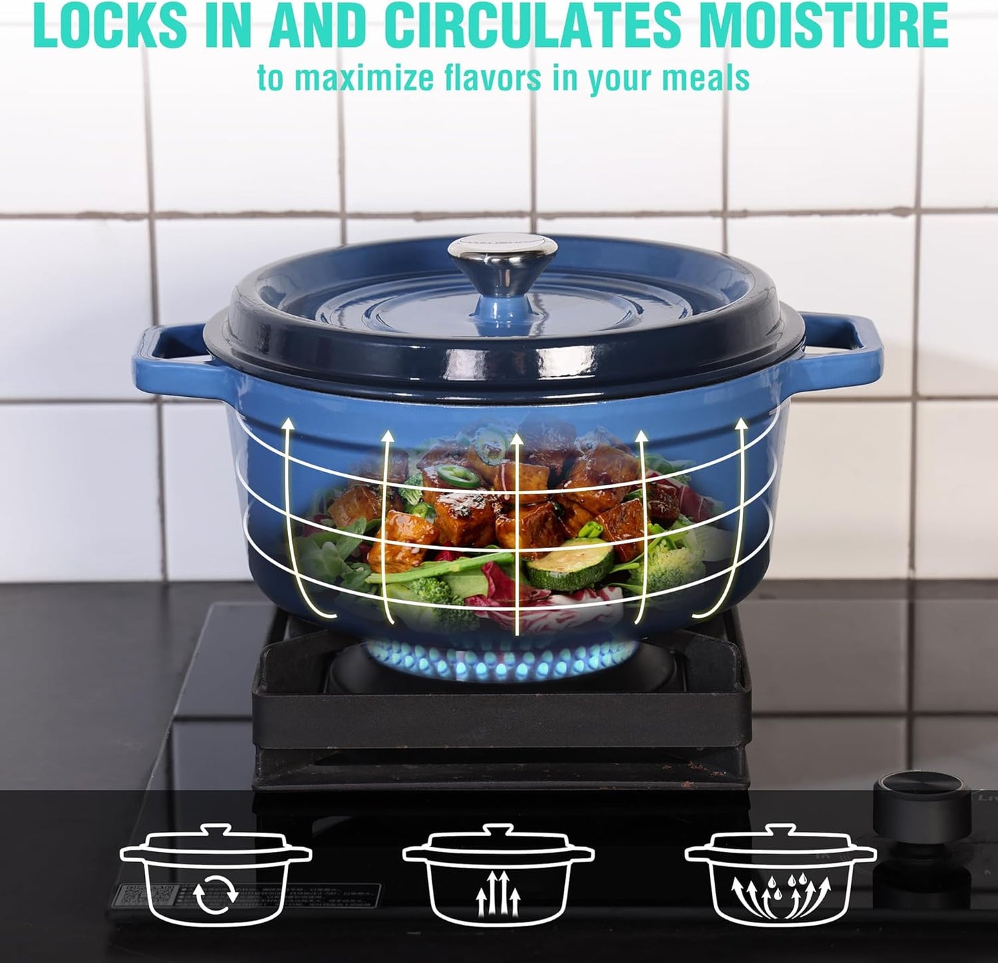 HAUSHOF 5.3QT Enameled Cast Iron Dutch Oven with Lid, Non-Stick Pot for Sourdough Bread Baking, Stewing, Rosting, Blue