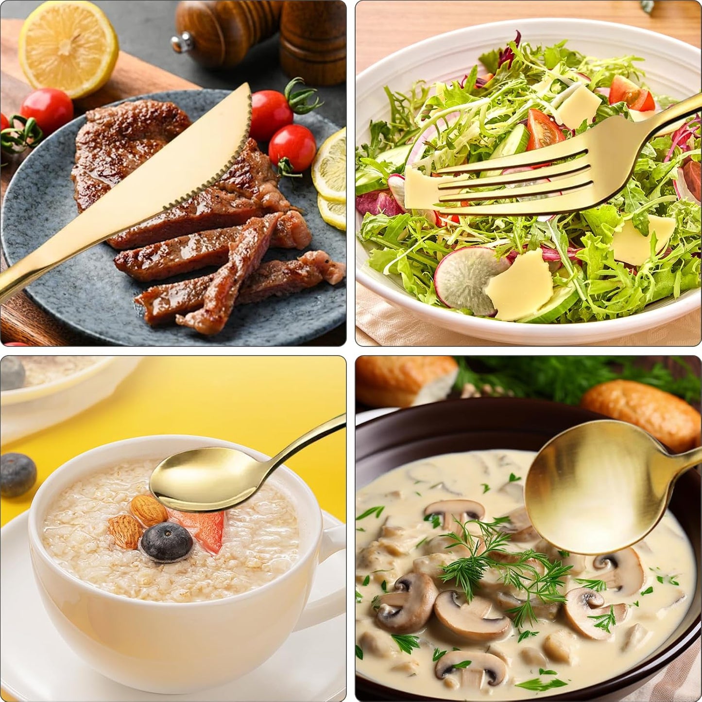 24-Piece Golden Flatware Set, Gold Silverware Set for 6, 18/0 Stainless Steel Knife Fork Spoon Teaspoon Silverware Set (Golden)