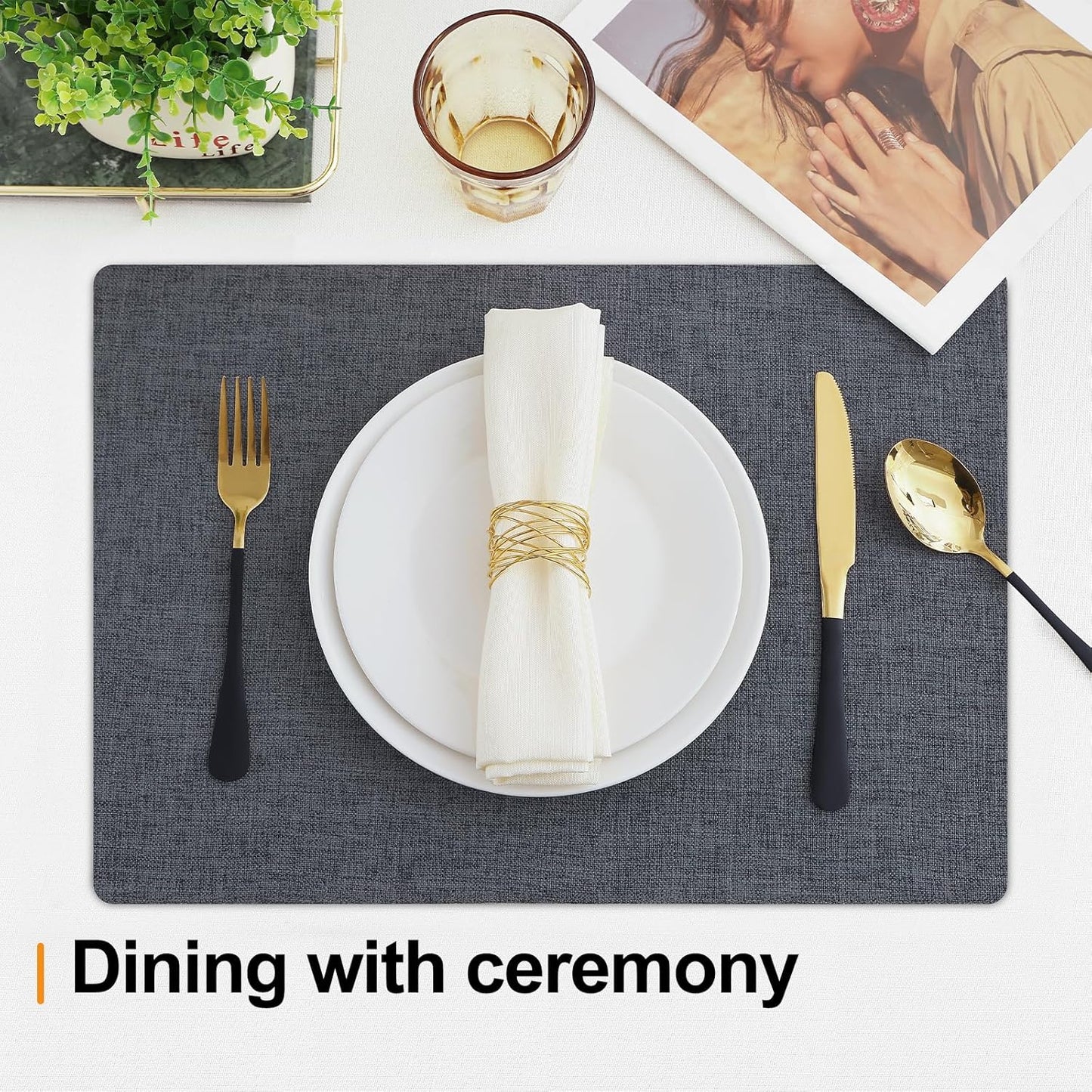 Homaxy Cloths Placemats for Dining Table Set of 4, Heat Resistant Washable Cotton Linen Blend Table Mats, Easy to Clean Place Mats for Indoor Outdoor Party Kitchen Decoration, Charcoal Gray