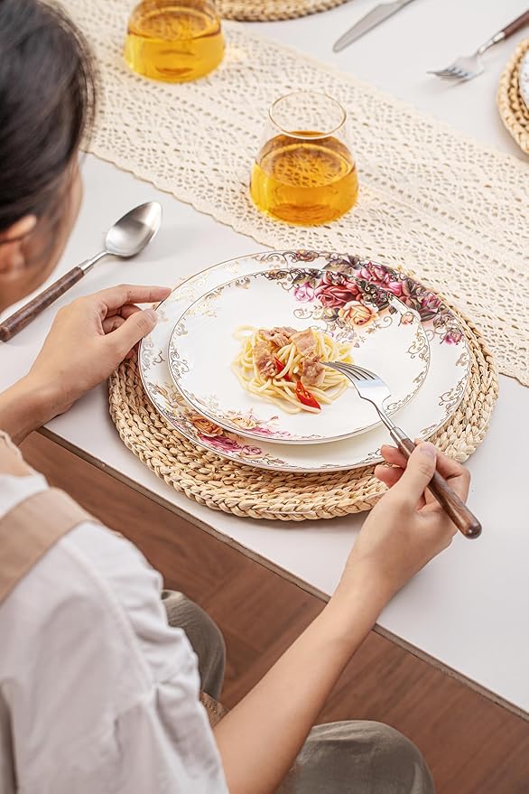 Bone China Plates and Bowels,12-Pieces Dinnerware Sets, Highly Chip and Crack Resistant, Dishwasher & Microwave Safe Dishes Set, Dense and Translucence