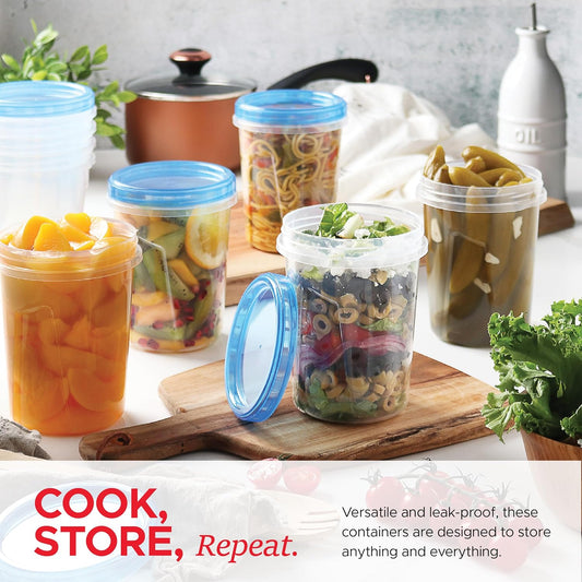 Tafura 12 Pack Leakproof Freezer Containers for Food with Twist Top Lids - 32 Oz BPA Free Reusable Plastic Soup Containers with Screw On Lids - Ideal for Meal Prep, Leftovers & Pantry Organization