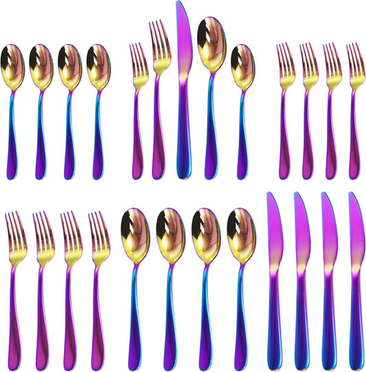 Silverware Set,20 Piece Stainless Steel Silverware Set For 4,Stainless Steel Flatware Set for Home, Kitchen, Mirror Polished&Dishwasher Safe (Rock Style, Colorful)