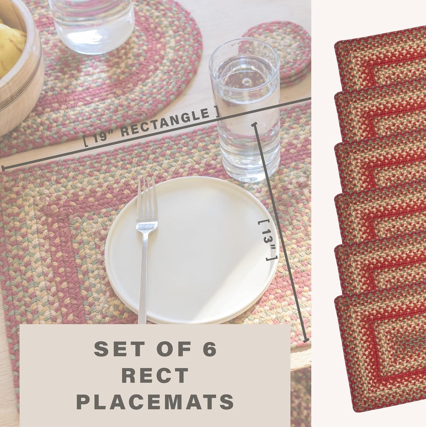 Homespice Cider Barn Dining Placemats, Warm Country Rustic Decor, Set of 6, Red - 13x19 Rectangle Table Mats - Vibrant Colors, Durable, Easy to Clean and Protects Furniture