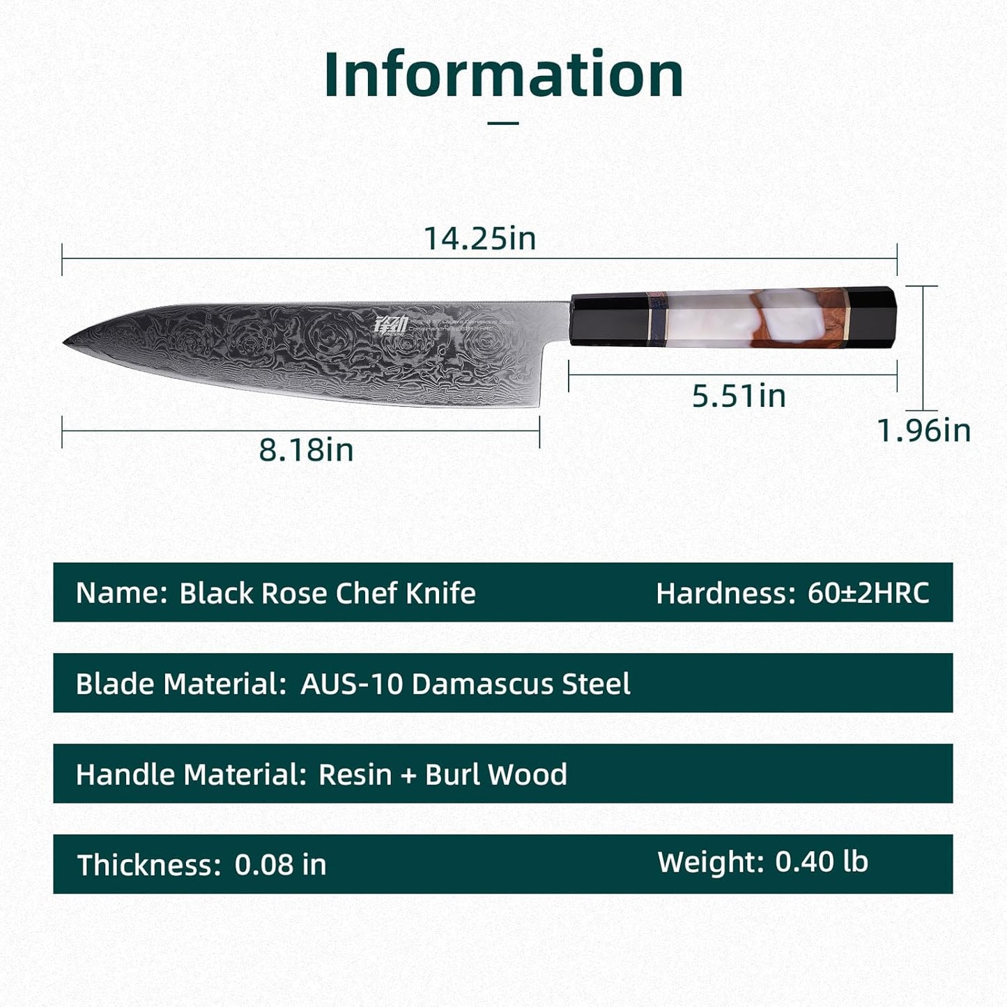 FINDKING 8 Inch Japanese Professional Chef Knife, Damascus Kitchen Blade for Sharp, Sturdy Cuts & Daily Cooking (BLACK-ROSE Series)