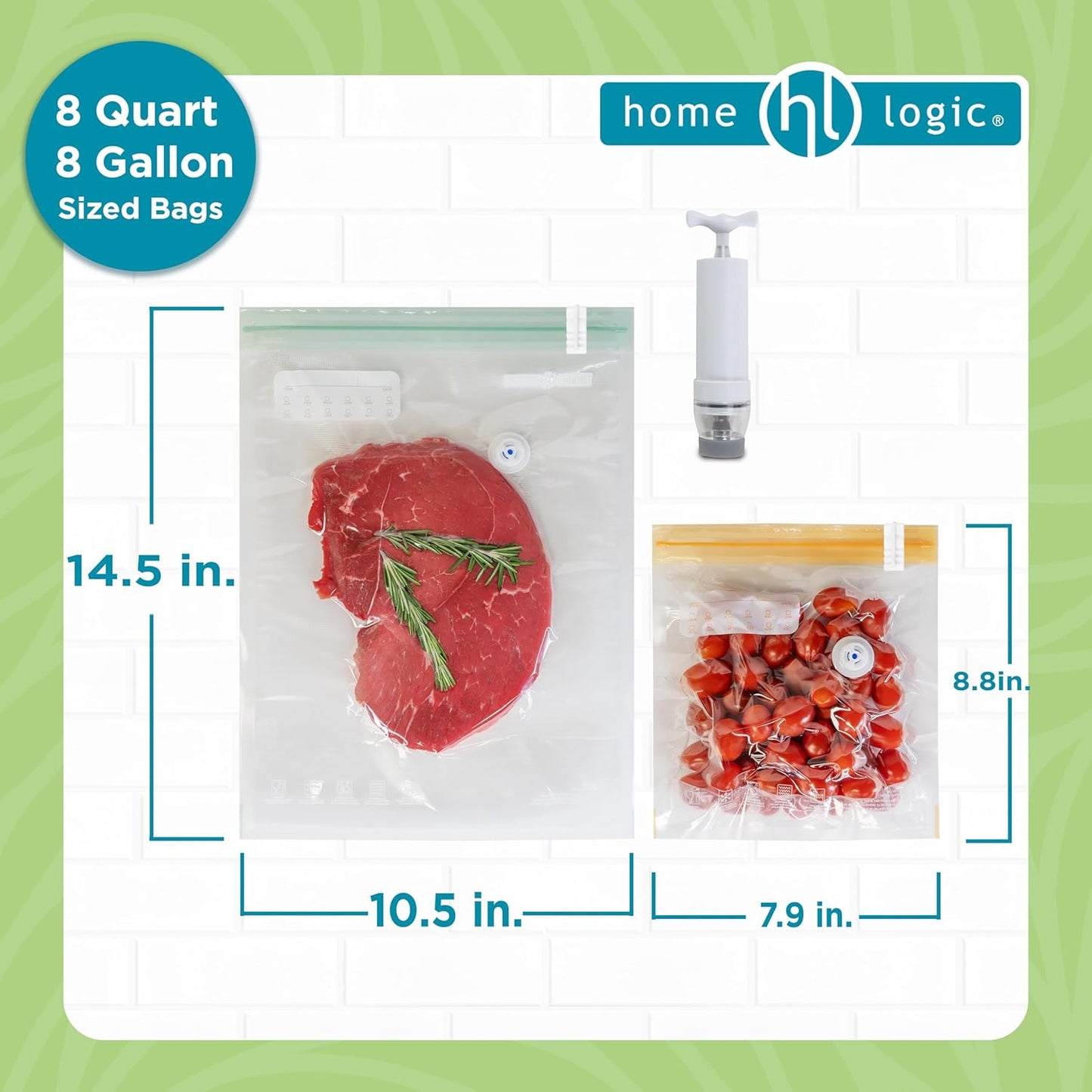 Home Logic Vacuum Sealer Reusable Bags Combo Pack – Freezer, Microwave & Sous Vide Safe Food Storage Bags – 10 Gallon Bags & 6 Quart Bags