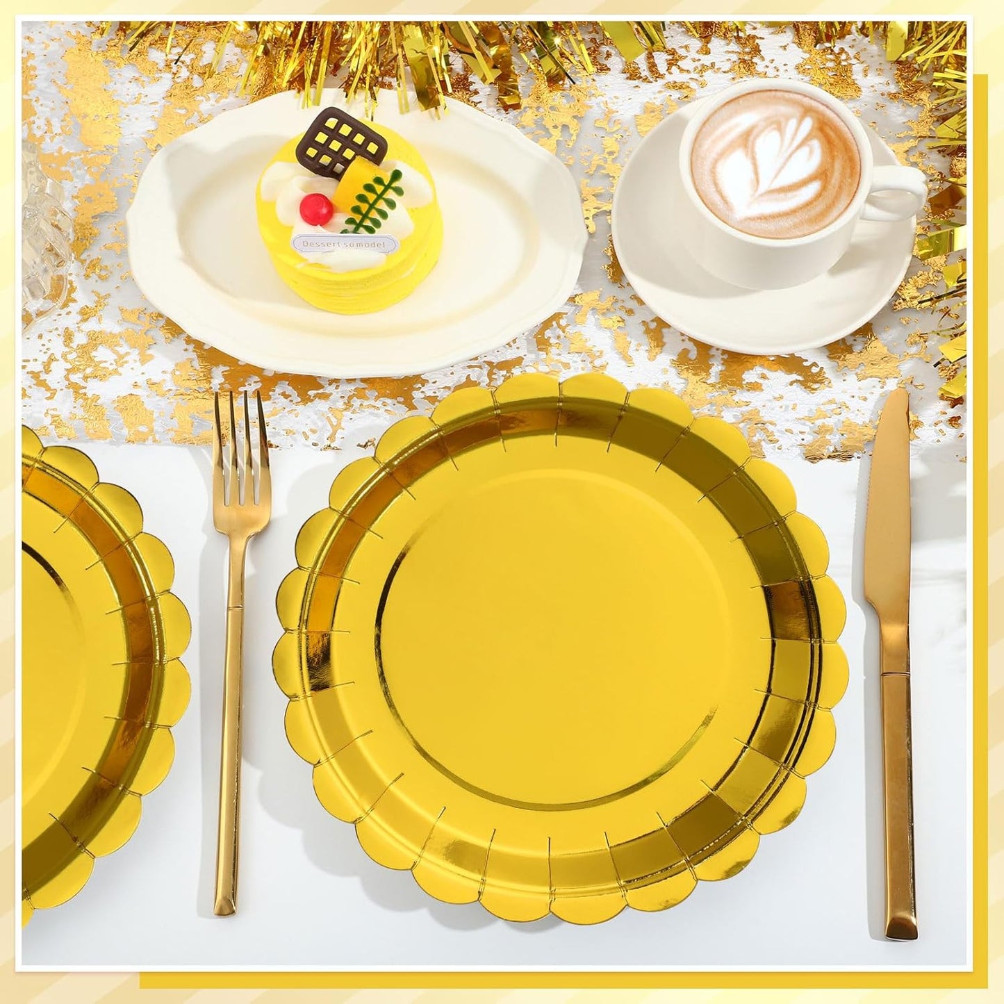 30 Pcs Gold Plates Disposable 9 Inch Scalloped Gold Paper Plates Dessert Cake Plate Cute Party Plate for Wedding, Birthday, Holiday