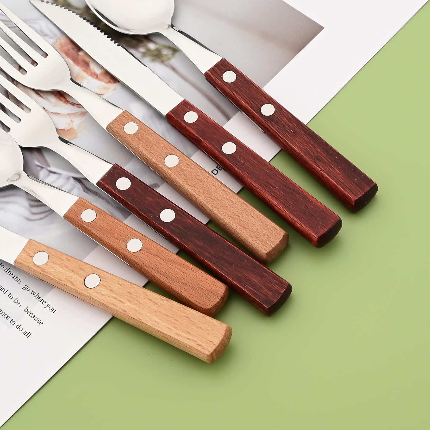 8-Piece Dinner Forks Set, 304 Stainless Steel Forks with Natural Wood Handle, Reddishbrown Wood Handle Flatware, 7.9 Inches Salad Forks