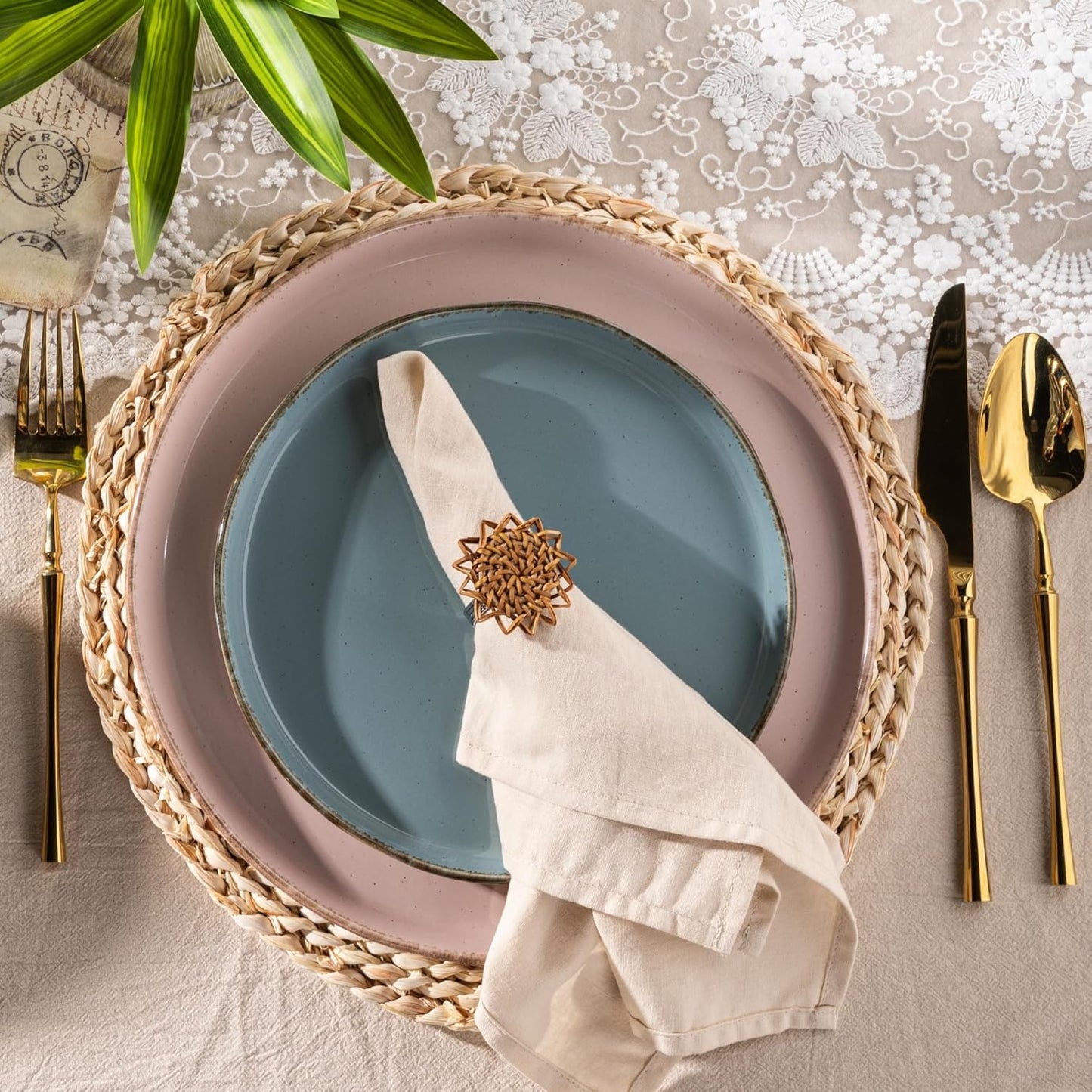 AmorArc Ceramic Dinnerware Sets for 4, 12 Pieces Handpainted Plates and Bowls Set with Rustic Terracotta Underside, Scratch Resistant Stoneware Dishes Set, Dishwasher & Microwave Safe, Multi-Color