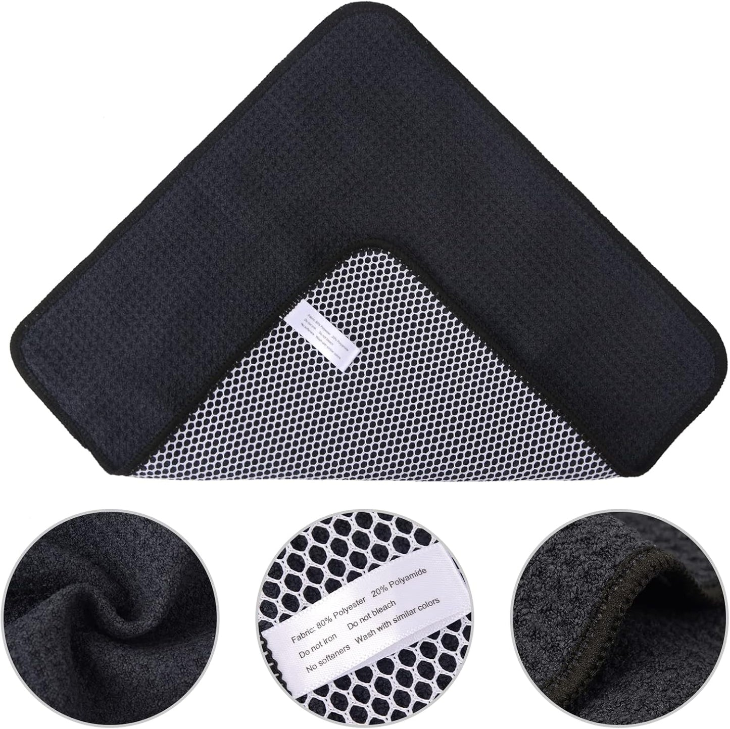 KinHwa Kitchen Washcloths for Dishes Absorbent Microfiber Dish Cloths Quick Dry Dish Rags with Poly Scour Scrub Side Ideal for Kitchen Cleaning (Black-B, 12inchx12inch 6 Pack)