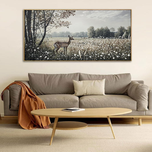 yiijeah Farmhouse Wall Decor - Large Canvas Wall Art Artwork Deer Landscape Vintage Floral Rustic Print Neutral Picture Artwork for Home Living Room Bedroom Office Decoration