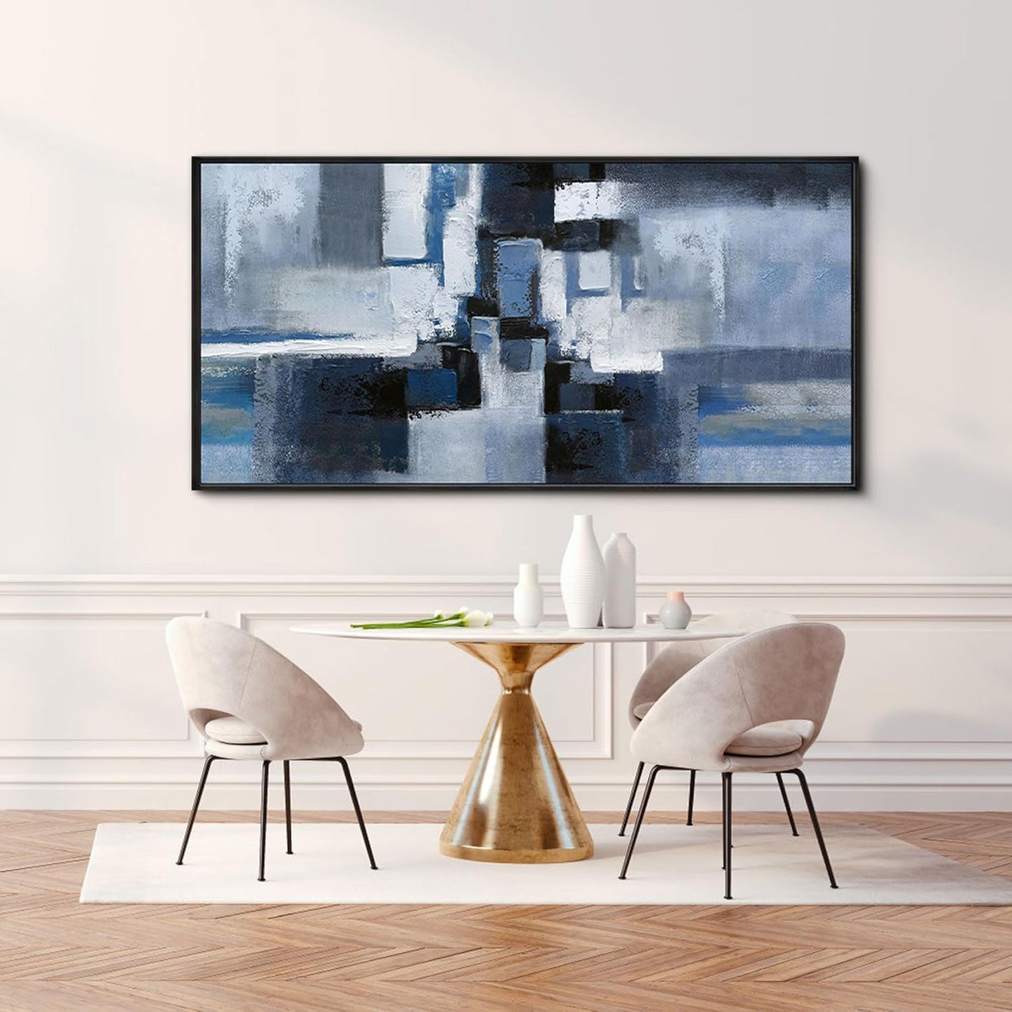 KLAKLA Large Abstracr Wall Art - Blue and Black Canvas Picture for Living Room Office Wall Decor Bedroom Art Framed Artwork Modern Wall Decoration 40x20 Inches