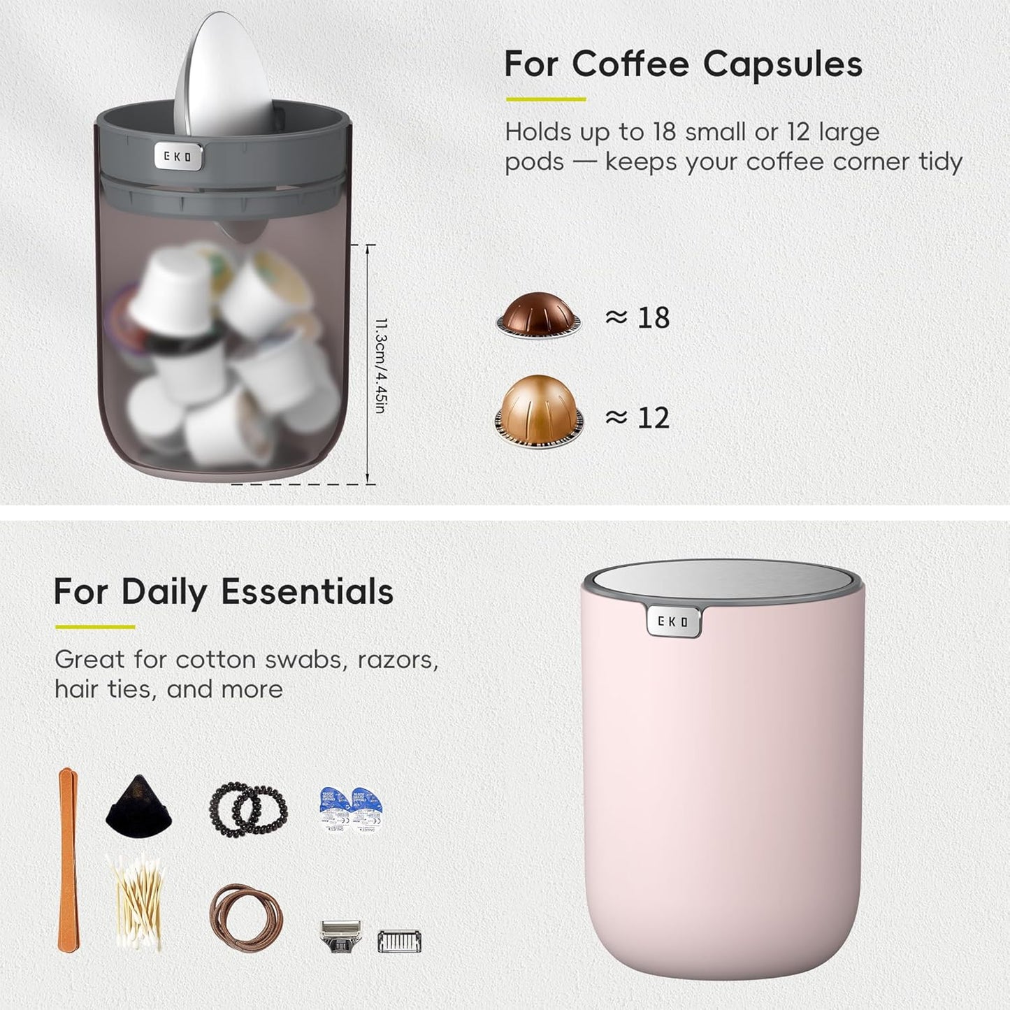 EKO Fandy 0.58 Gal/2.2L Mini Trash Can with Lid, Swing-Top Desktop Trash Can for Bathroom, Countertop, Vanity, Desk or Office, Small Garbage Bin (Pink)