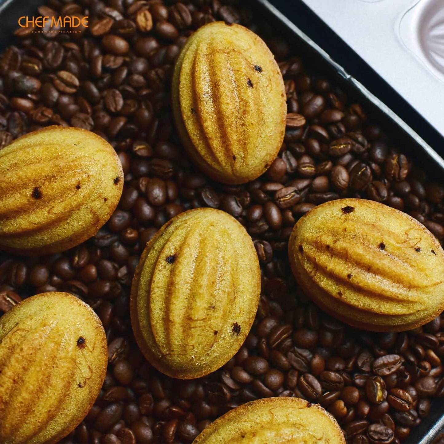 CHEFMADE Muffin Cake Pan, 12-Cavity Non-Stick Rugby-Shaped Bakeware for Oven Baking (Champagne Gold)