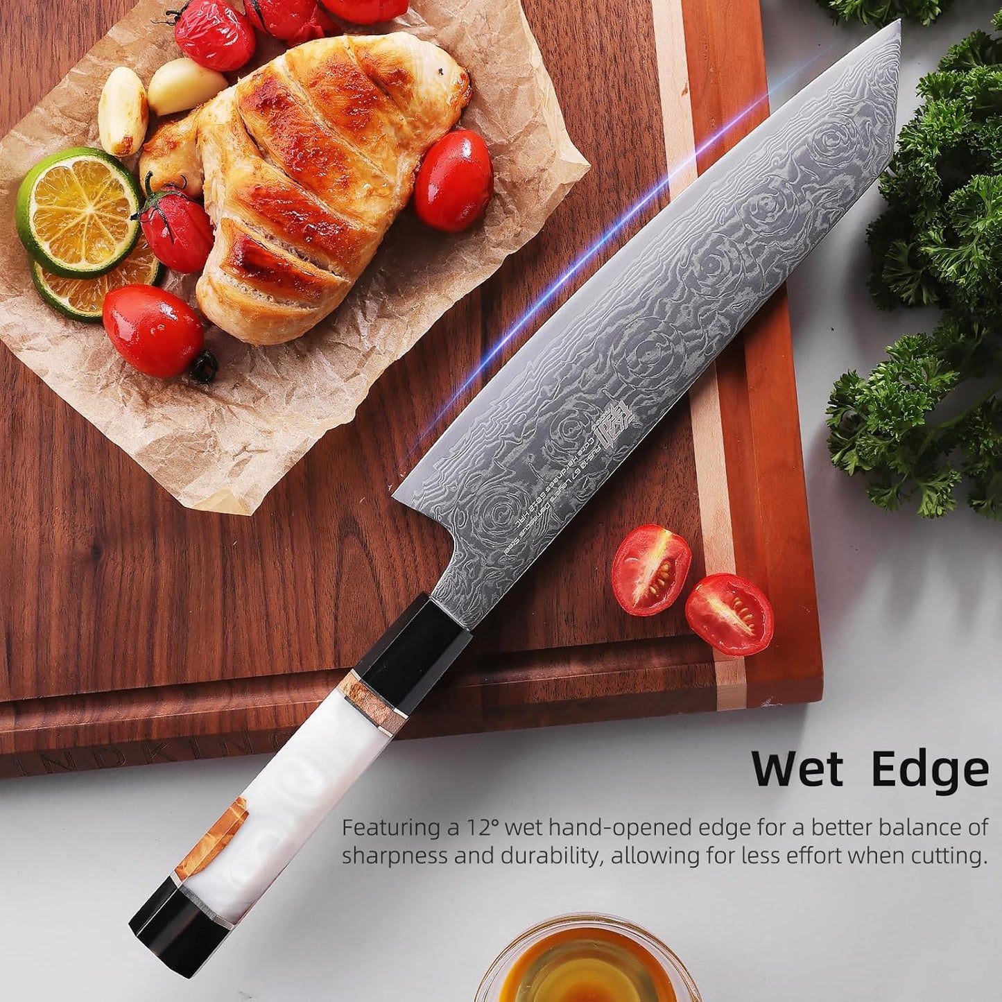 FINDKING 9 inch Japanese Kiritsuke Knife, Sharp Cuchillos Japoneses, Damascus Kitchen Knife for Professional & Home Chefs (BLACK-ROSE Series)