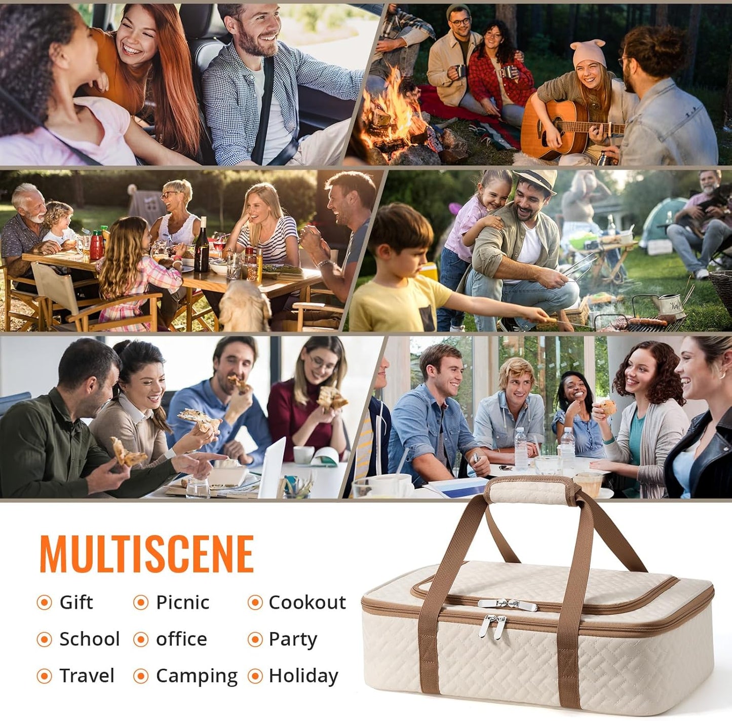 Insulated Casserole Carrier - Portable Casserole Carrier for Hot or Cold Food, Lasagna Holder for Parties,Picnic,Cookouts,Traveling - Fits 9" x 13" Baking Dish (Beige)