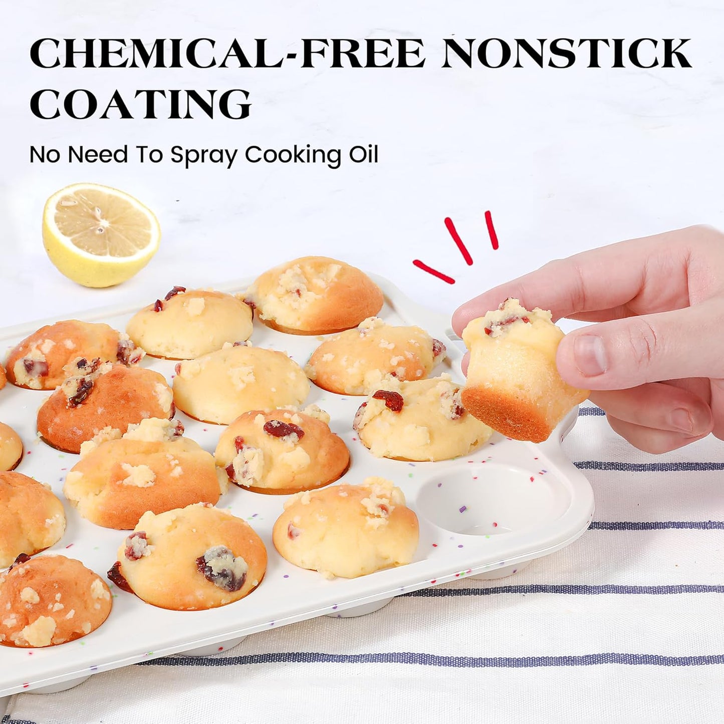 1 Pc Mini Muffin Pans with Metal Reinforced Frame, 24 Cups Nonstick Silicone Cupcake Tray for Baking, Food Grade Small Muffin Molds with Handles (Cream)