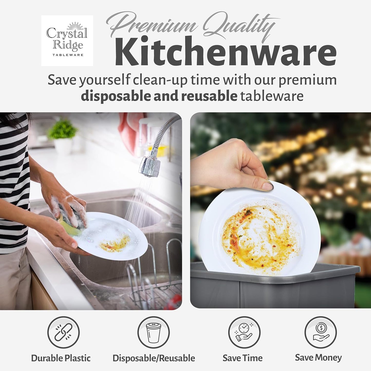 60 Pieces White Plastic Disposable Plates - Premium Heavy-Duty 30 Dinner Plates & 30 Salad Plates with White Rim Ideal for Party, Birthday and Special Events