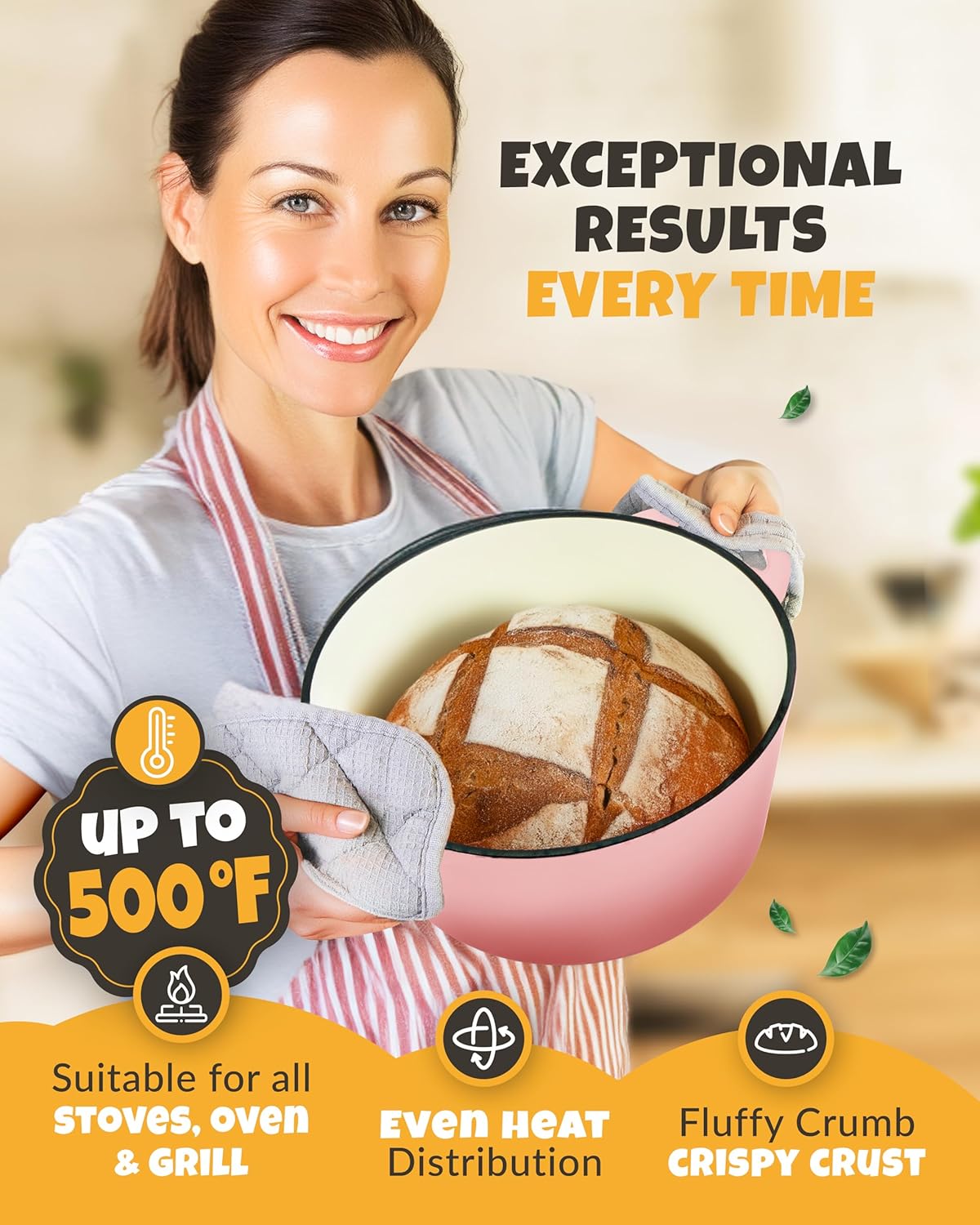 Dutch Oven for Bread Baking - incl. Sourdough Bread-Baking Supplies like Banneton Bread-Proofing Basket - 5QT Enameled Cast Iron Bread-Oven with Lid, Baking Pan, Scoring Tool Lame